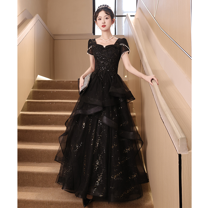 Black Evening Dress 2026 New Style Banquet Light Luxury Niche High-End Host Graduation Coming-Of-Age Ceremony Performance Dress
