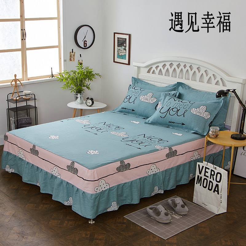 Mùa hè cotton giường váy mảnh duy nhất bông xù trải giường chống trượt tấm ga trải giường bìa 1.5 m1.8 m bảo vệ bìa