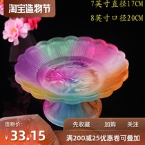 Buddhist supplies Fruit plate Color relief glass Lotus flower plate Bodhisattva plate Buddha Table Tribute fruit plate