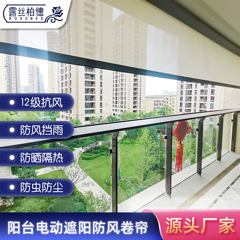 Balcony electric blackout roller blind automatic lifting remote control intelligent windproof rainproof anti-mosquito villa Shanghai custom curtains