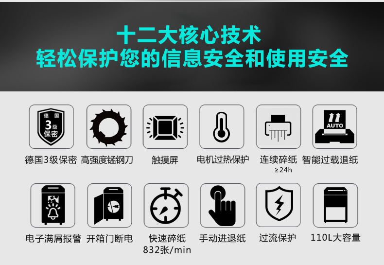 三木超凡锰钢碎纸机CM301D  大容量高速纸张粉碎机德国四级保密