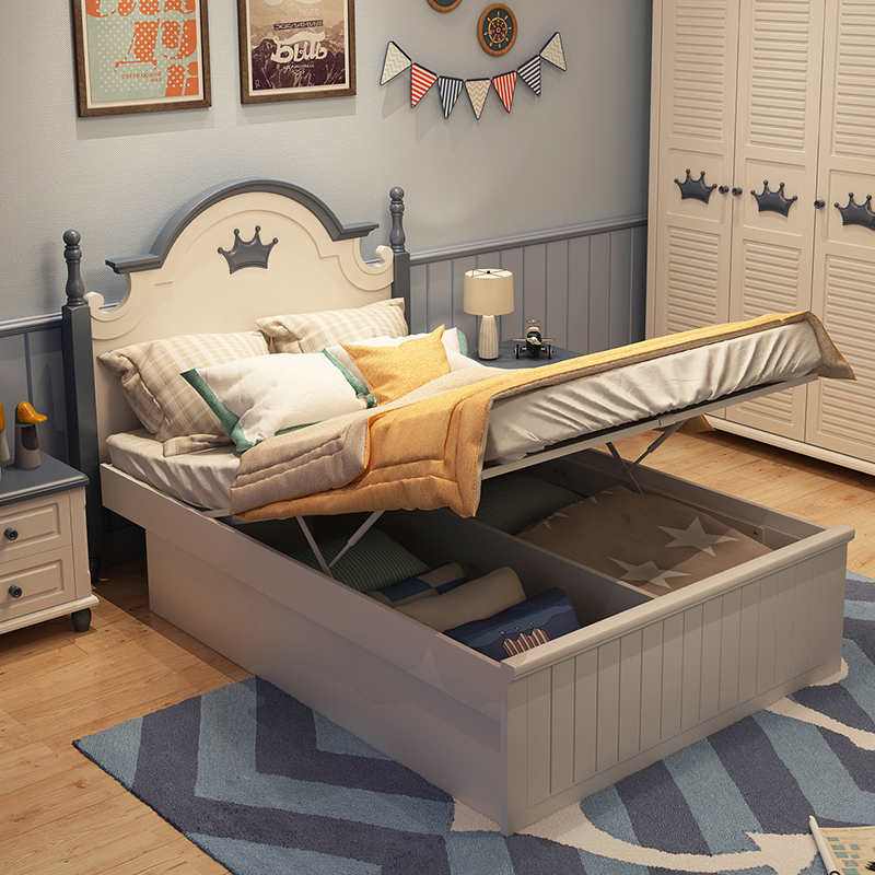 American style children's bed male single bed children's furniture combination set bedroom boy bed teenager storage high box bed