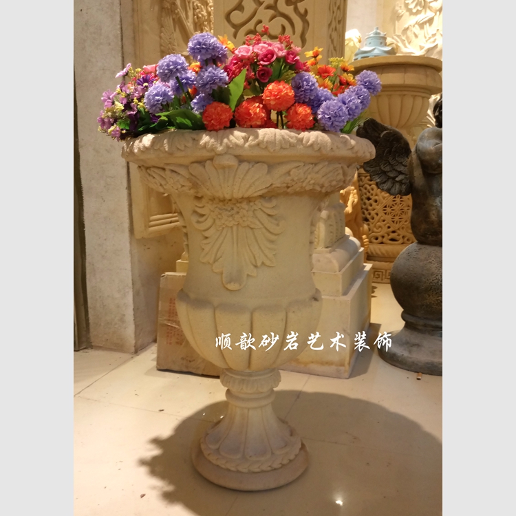 Shunxin Sand Rock villa clubhouse background wall relief mural Garden flower pot Sand Rock sculpture Special European flower pot