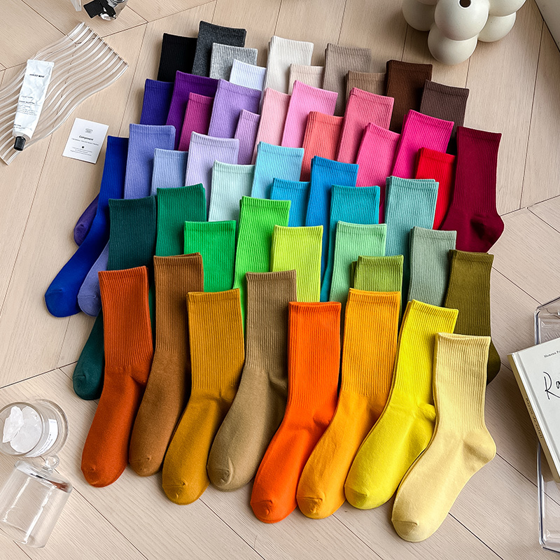 Colorful Socks for Women, Modern Dance Socks, Pure Cotton, Spring, Summer, Autumn Dance Long Socks, Solid Color, Candy Color, Macaron Mid-Calf Socks