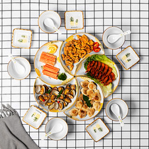 Net celebrity creative plate set dish plate platter combination Household moon plate Nordic tableware round table personality ceramic plate