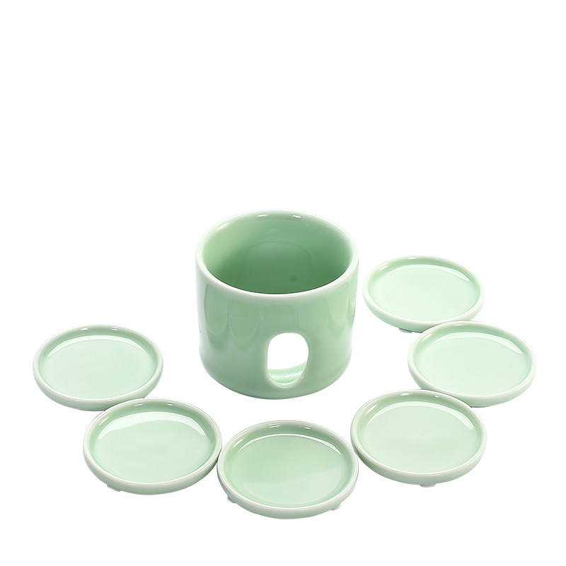 Joker 6 tablets celadon set of kung fu tea cup pad round tea saucer heat - resistant ceramic tea set tea accessories