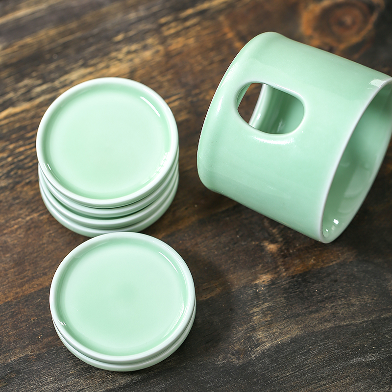 Joker 6 tablets celadon set of kung fu tea cup pad round tea saucer heat - resistant ceramic tea set tea accessories