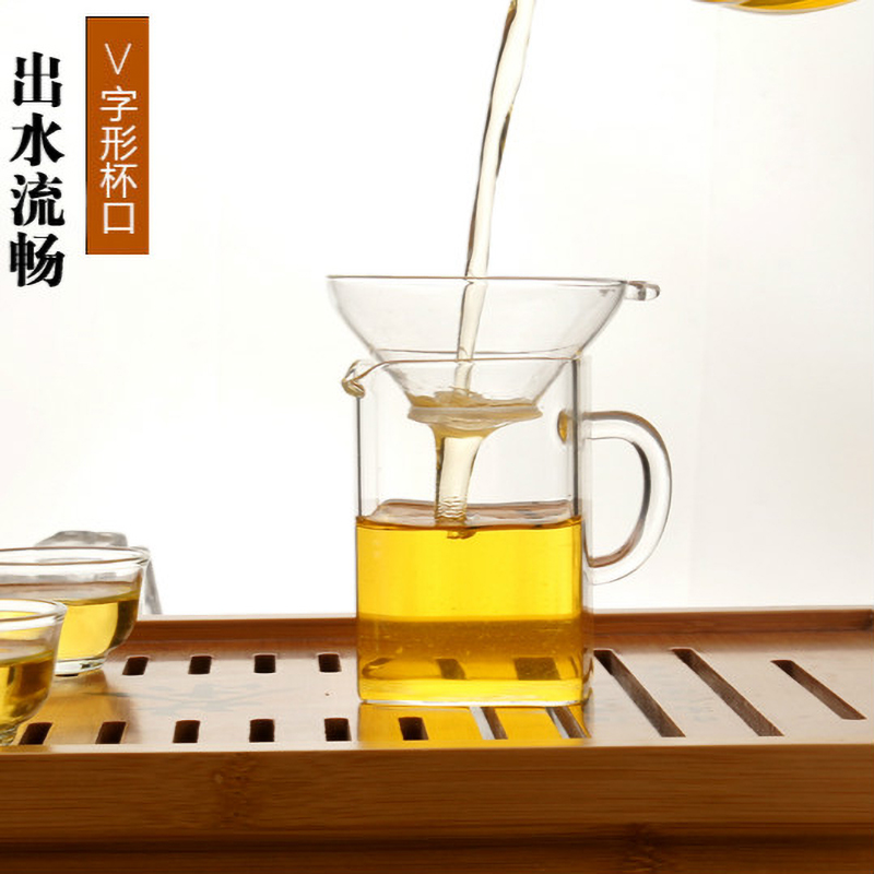 Justice cup upset heat - resistant glass tea sea square points kung fu tea set with parts manual and a cup of tea