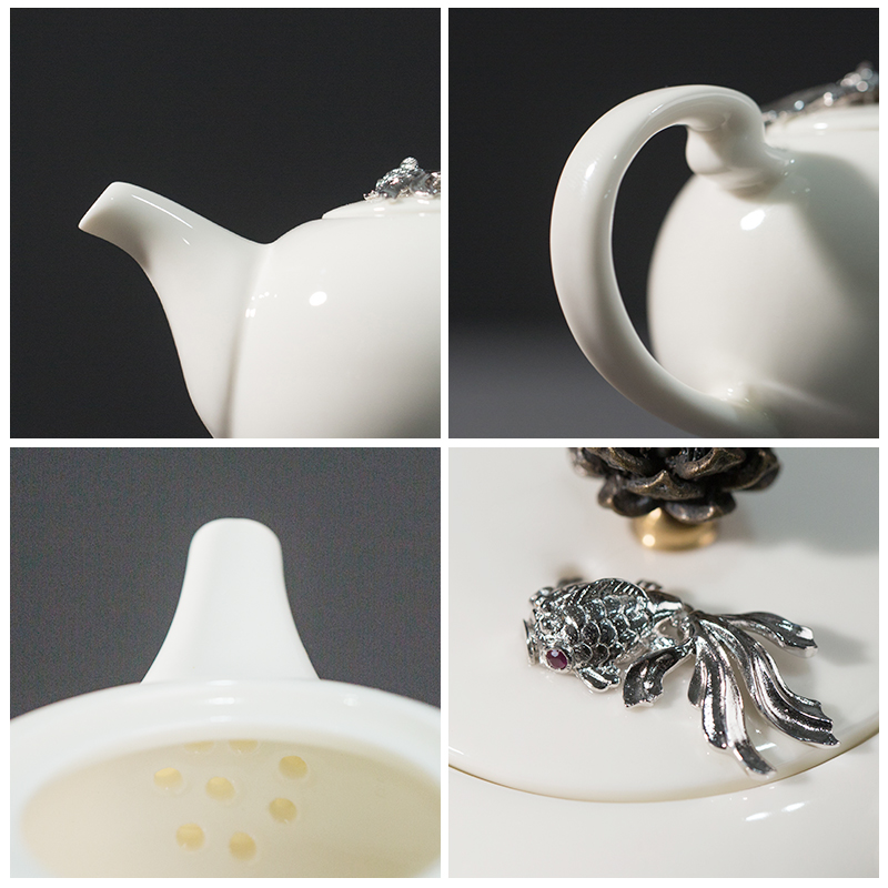 Dehua white porcelain teapot with fish jade porcelain teapot of kung fu tea set rust glaze side the Chinese single pot