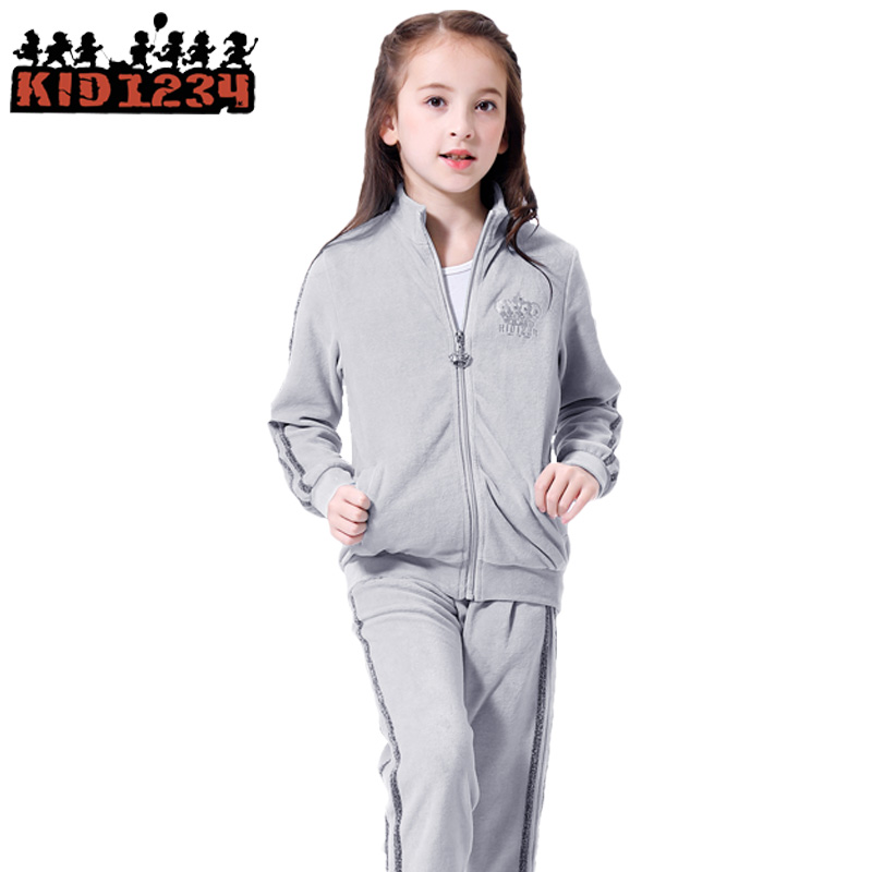 Girls Set 2020 mới thời trang Velvet Sports Set Thu / Đông KID1234 Velvet Hai mảnh.