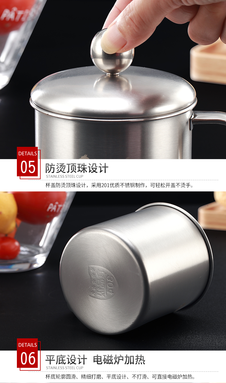 Cốc inox Đức Roydom304 trẻ em có nắp cốc có tay cầm cốc trà ăn sáng miệng cốc cốc sữa bình nước thể thao