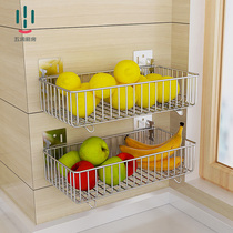 Wurun 304 stainless steel non-hole fruit basket vegetable rack kitchen storage rack wall hanging