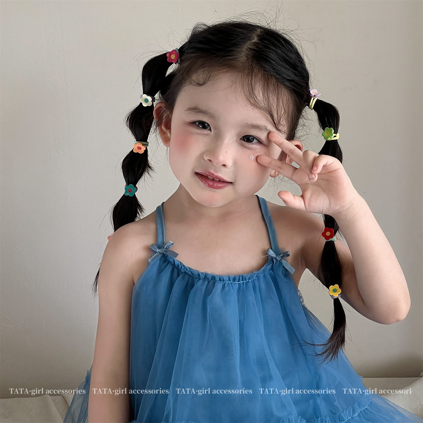 彩色花朵儿童拇指发圈发夹宝宝小揪揪皮筋女童可爱BB夹碎发发卡 — 15