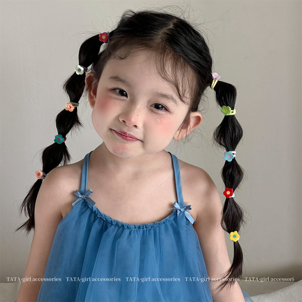 Colorful Flower Children's Thumb Hair Ties, Hair Clips, Baby Small Ponytail Holders, Cute Bb Clips for Girls, Hairpins for Stray Hair — 3