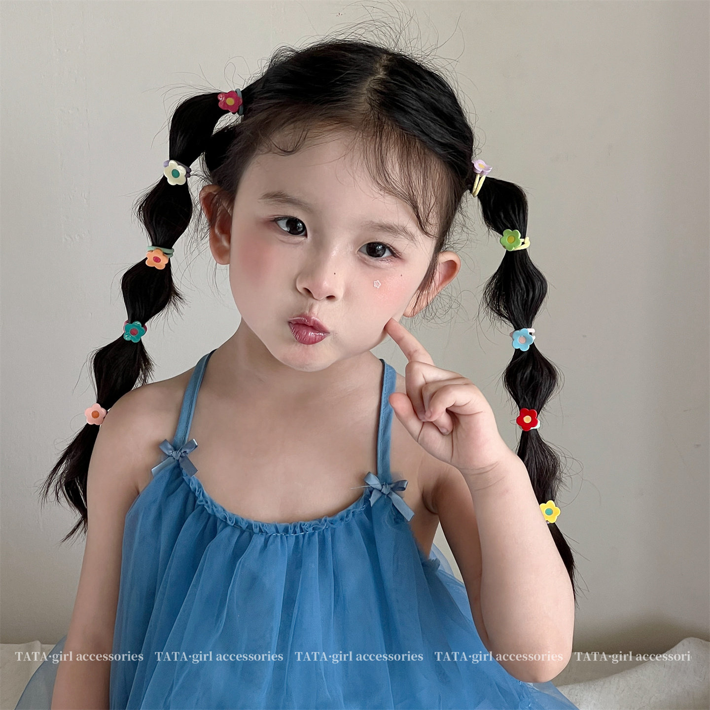 彩色花朵儿童拇指发圈发夹宝宝小揪揪皮筋女童可爱BB夹碎发发卡 — 5