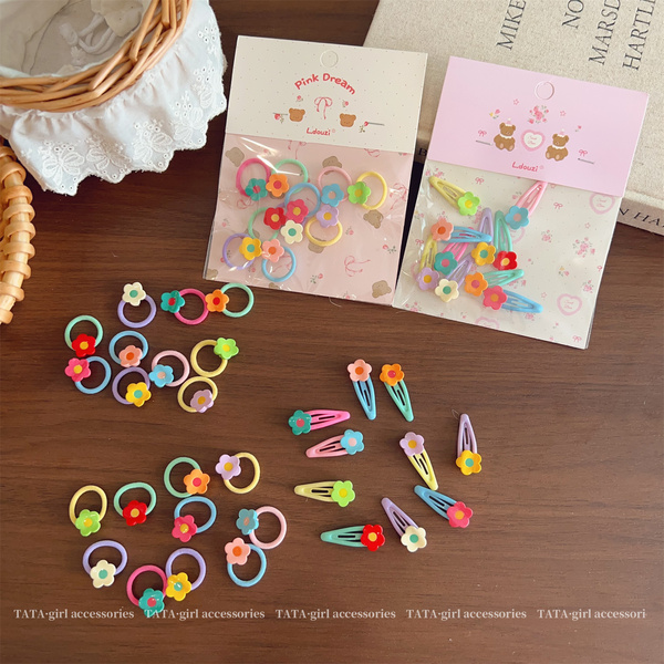 Colorful Flower Children's Thumb Hair Ties, Hair Clips, Baby Small Ponytail Holders, Cute Bb Clips for Girls, Hairpins for Stray Hair — 5