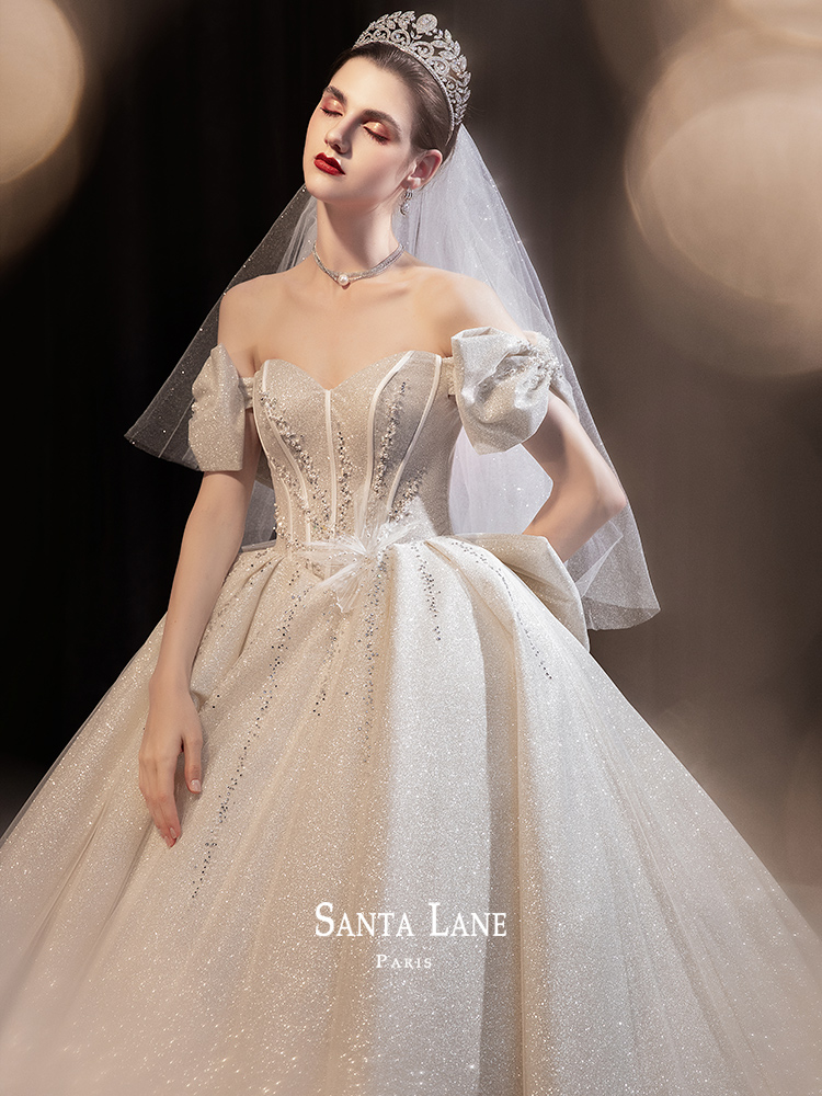 Wedding 2023 new spring and summer bride's court style French -style shoulder heavy work luxury temperament ritual gauze main wedding dress Wedding 2023 new spring and summer bride's court style French -style shoulder heavy work luxury temperament ritual gauze main wedding dress