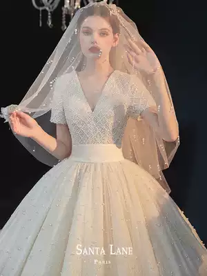 Wedding dress 2021 new bridal forest Super fairy dream simple light luxury atmosphere Net red tremble sound Heben big tail