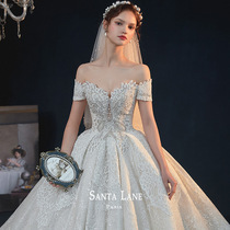 Wedding dress 2021 new bride spring shoulder simple atmosphere luxury heavy industry trembles long tail dress