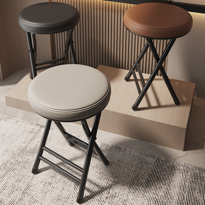 Foldable stool portable chair Home province space round stool Mazar folding stool with stackable simple dining table small bench-Taobao