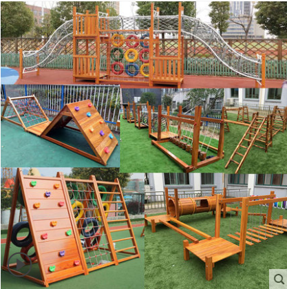 Kindergarten outdoor climbing frame combination outdoor slide large sensory toy children crawling net wooden climbing wall
