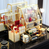 Net red cosmetics storage box desktop glass household dustproof large capacity lipstick skin care brush dressing table rack