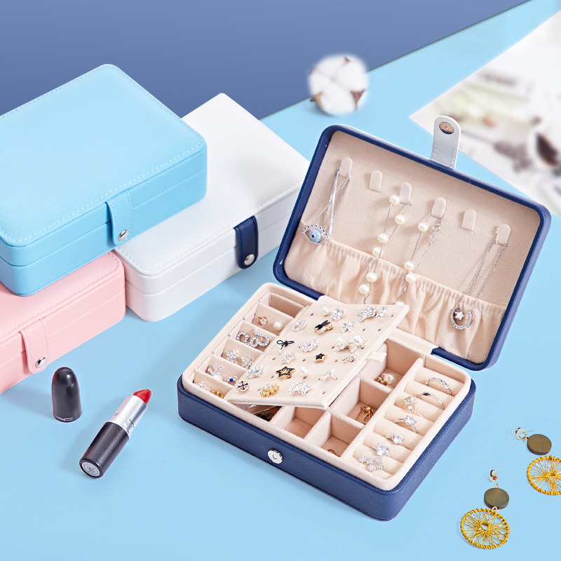 Jewelry storage box net celebrity ins small portable exquisite dust-proof earrings ear needles hand jewelry necklace multi-functional artifact