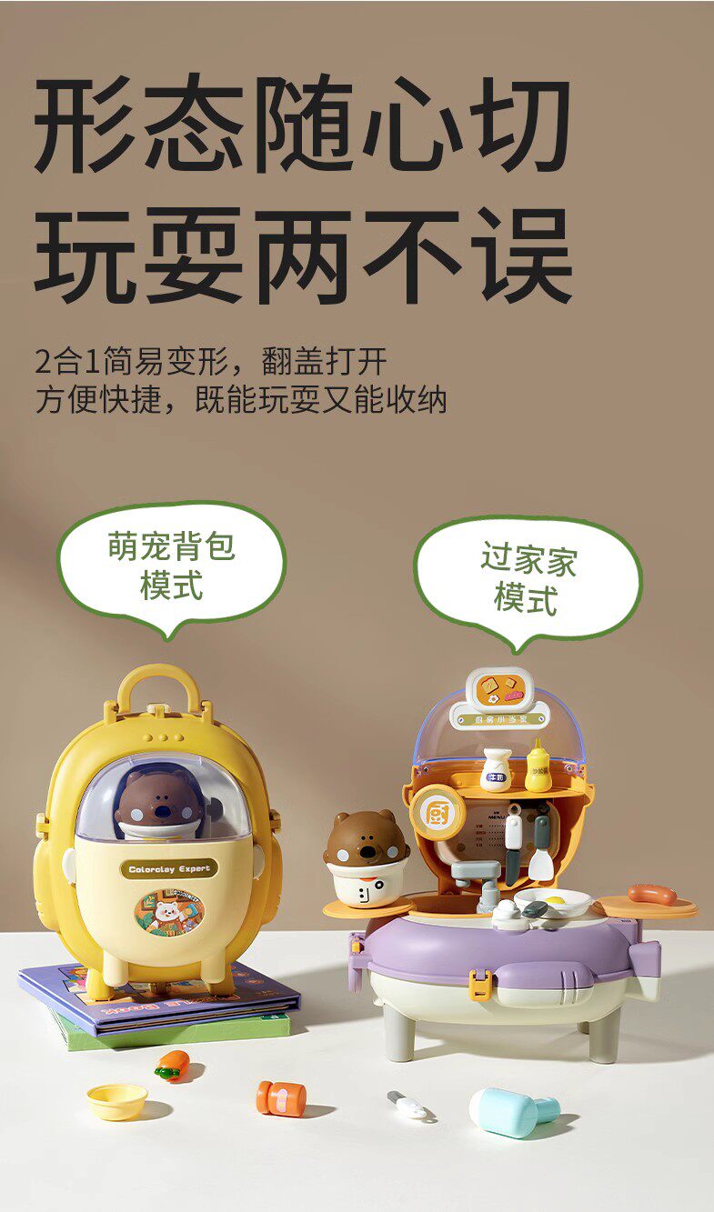 Детский игровой набор 科巢迷你小厨房扮家家酒炒菜做饭儿童玩具益智3到6岁男女孩厨具揹包 Scoornest