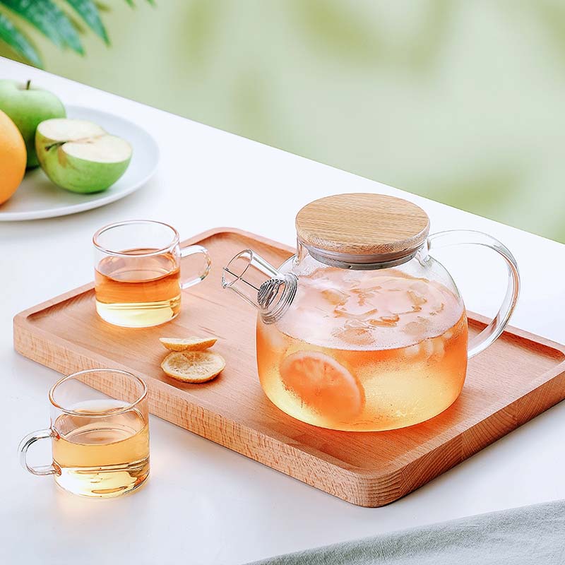 Thickened heat resistant flower and grass teapot transparent high temperature bubble teapot large capacity filter cold water kettle glass pot set of tea set