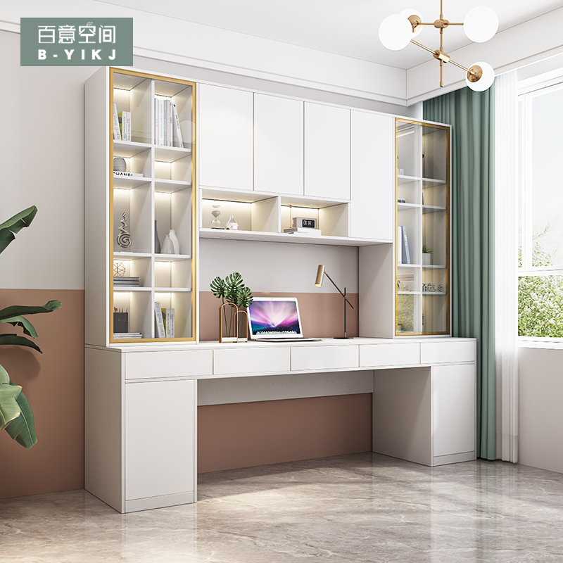 Nordic Light Extravagant Book Room Desk Bookshelf Integrated Modern Computer Desk Desktop Custom Home Desk Bookcase Combination