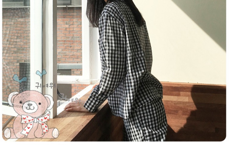 Chất lượng hàn quốc chất liệu cotton mềm mại thoáng khí mặc đồ ngủ kẻ sọc dài tay phù hợp với sản phẩm mới đồ ngủ sexy
