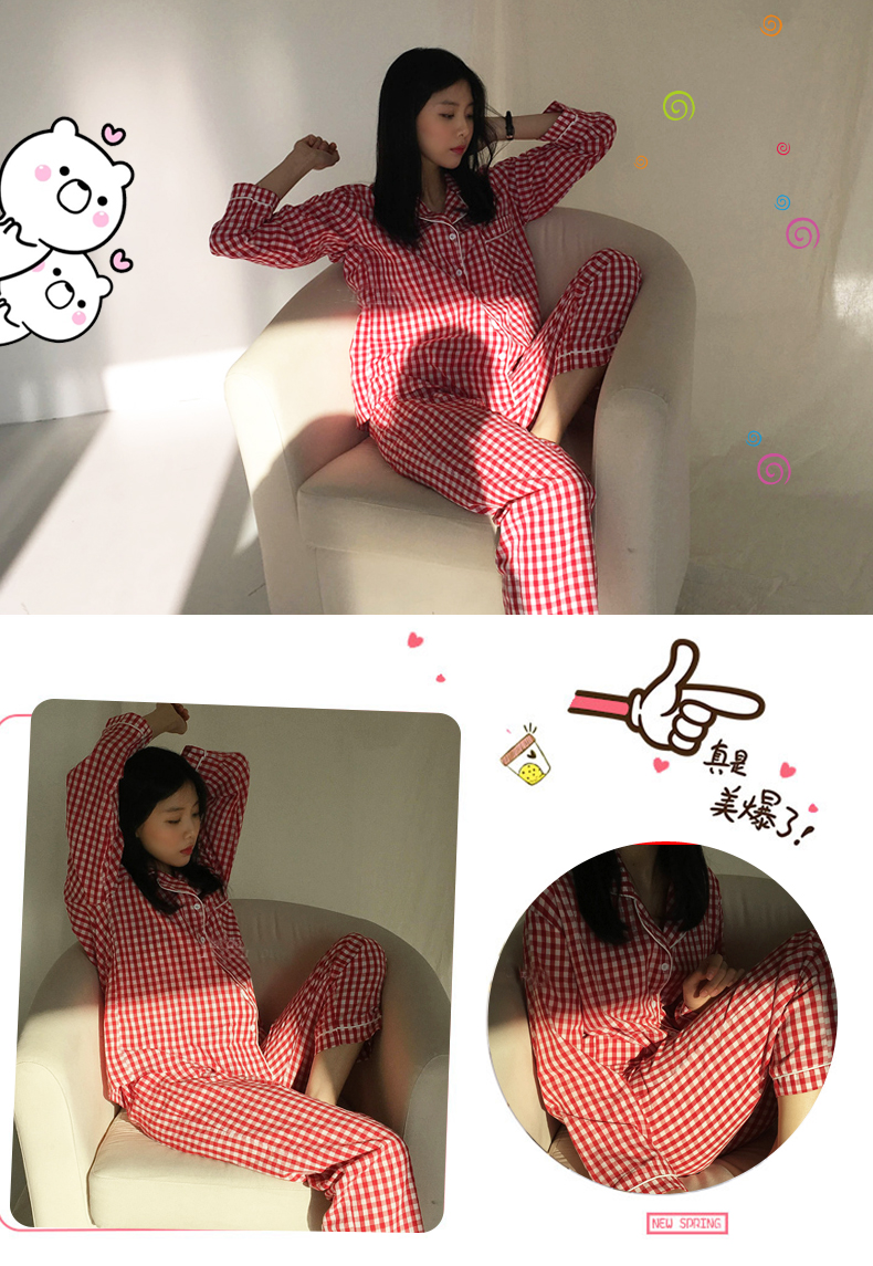 Chất lượng hàn quốc chất liệu cotton mềm mại thoáng khí mặc đồ ngủ kẻ sọc dài tay phù hợp với sản phẩm mới đồ ngủ sexy