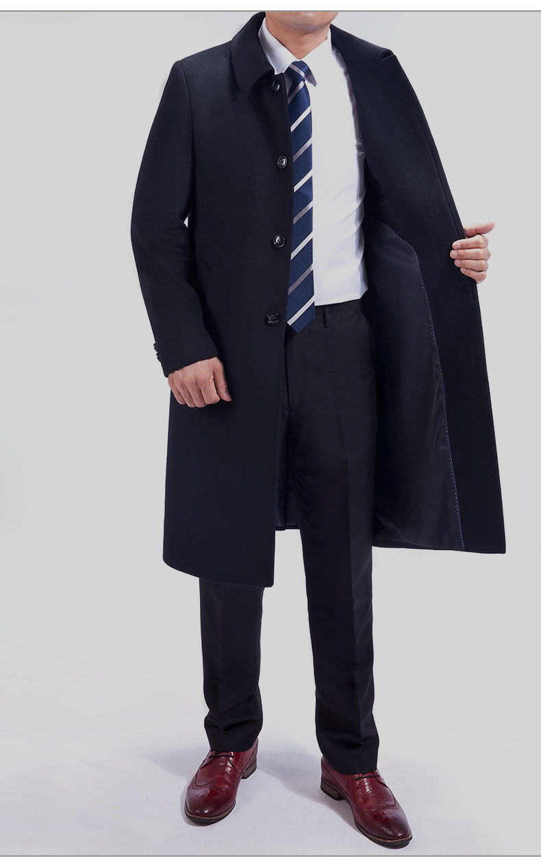 Áo len nam mùa đông trung niên cashmere áo khoác dày len trung niên len dài đoạn trên đầu gối cha áo khoác thể thao