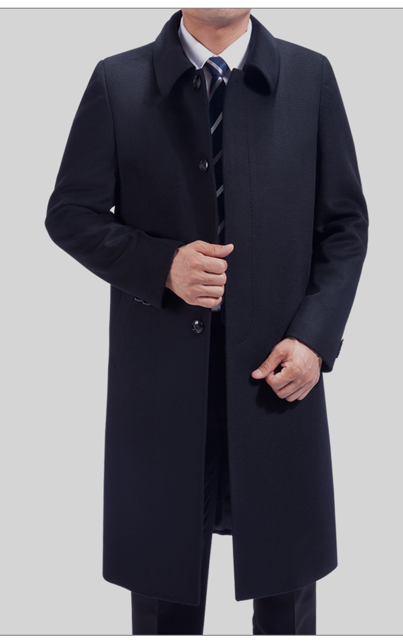 Áo len nam mùa đông trung niên cashmere áo khoác dày len trung niên len dài đoạn trên đầu gối cha áo khoác thể thao
