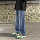 Ретро синие летние джинсы, штаны, в американском стиле, свободный прямой крой