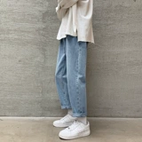Светлые прямые свободные джинсы, мужские летние трендовые штаны для школьников, в корейском стиле