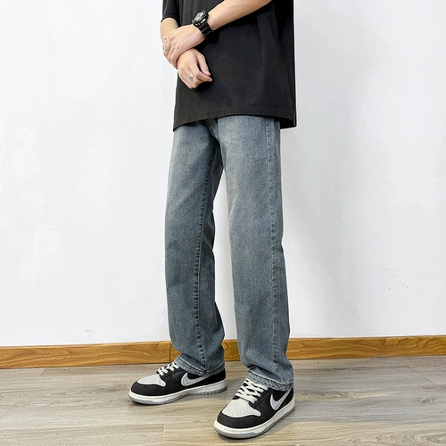 Ретро синие джинсы, комбинезон, мужские демисезонные штаны, осенние, в американском стиле, свободный прямой крой