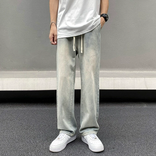 Летние джинсы, штаны для отдыха, 2025 года, свободный прямой крой, на шнурках, подходит для подростков