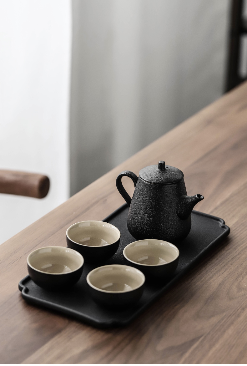 Three thousand ceramic tea village household kung fu tea sets tea tray was Japanese black pottery teapot dry plate of small tea cups