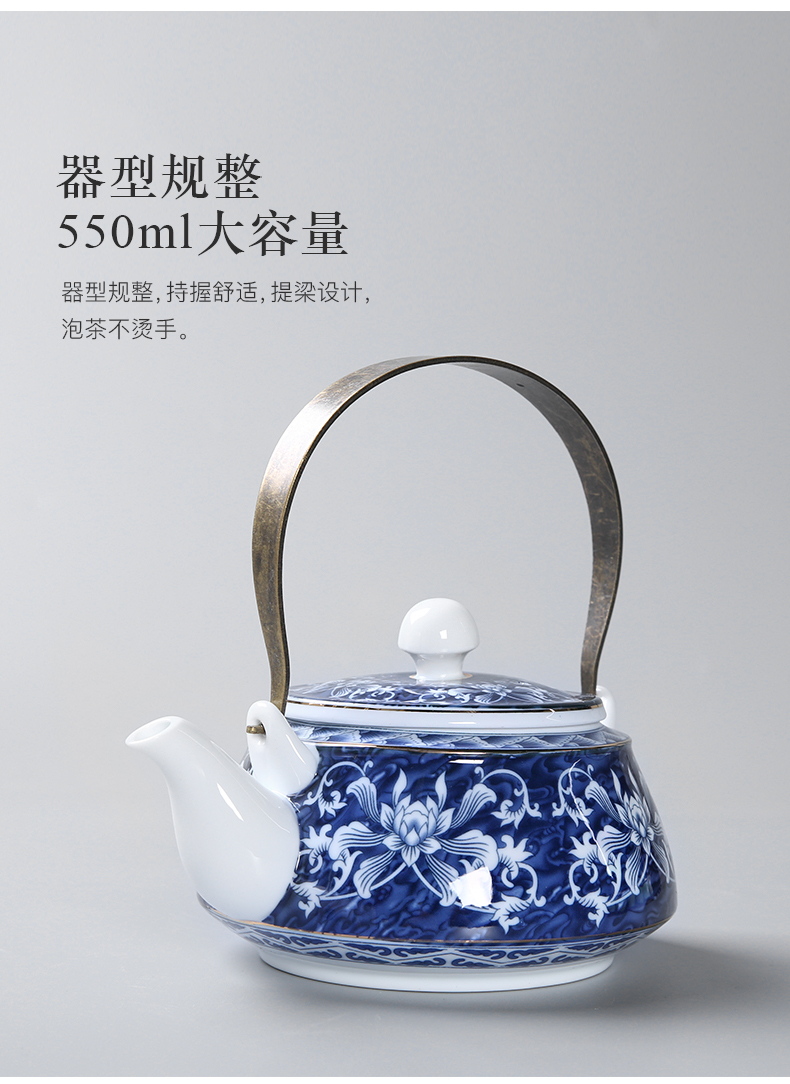 Three thousand make tea tea teapot teacup suit of blue and white porcelain archaize manual girder household ceramics large teapot