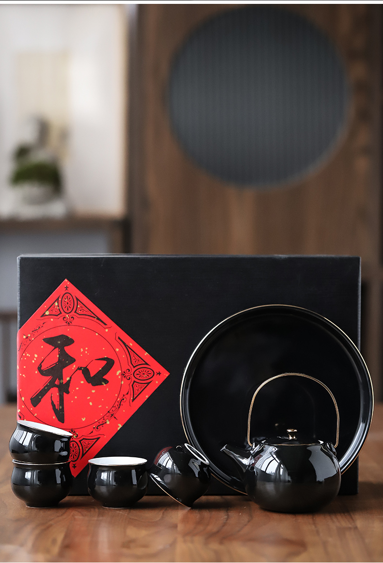 Three thousand household kung fu tea tea village suit small set of 4 ceramic contracted Japanese dry tea tray teapot teacup