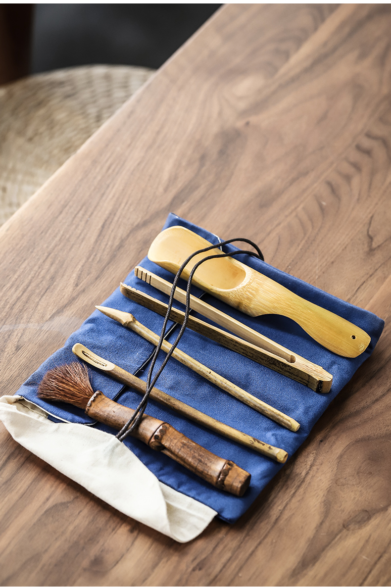 Kung fu tea tea village three thousand parts of a complete set of bamboo tea tea six gentleman 's cotton and linen bag portable travel