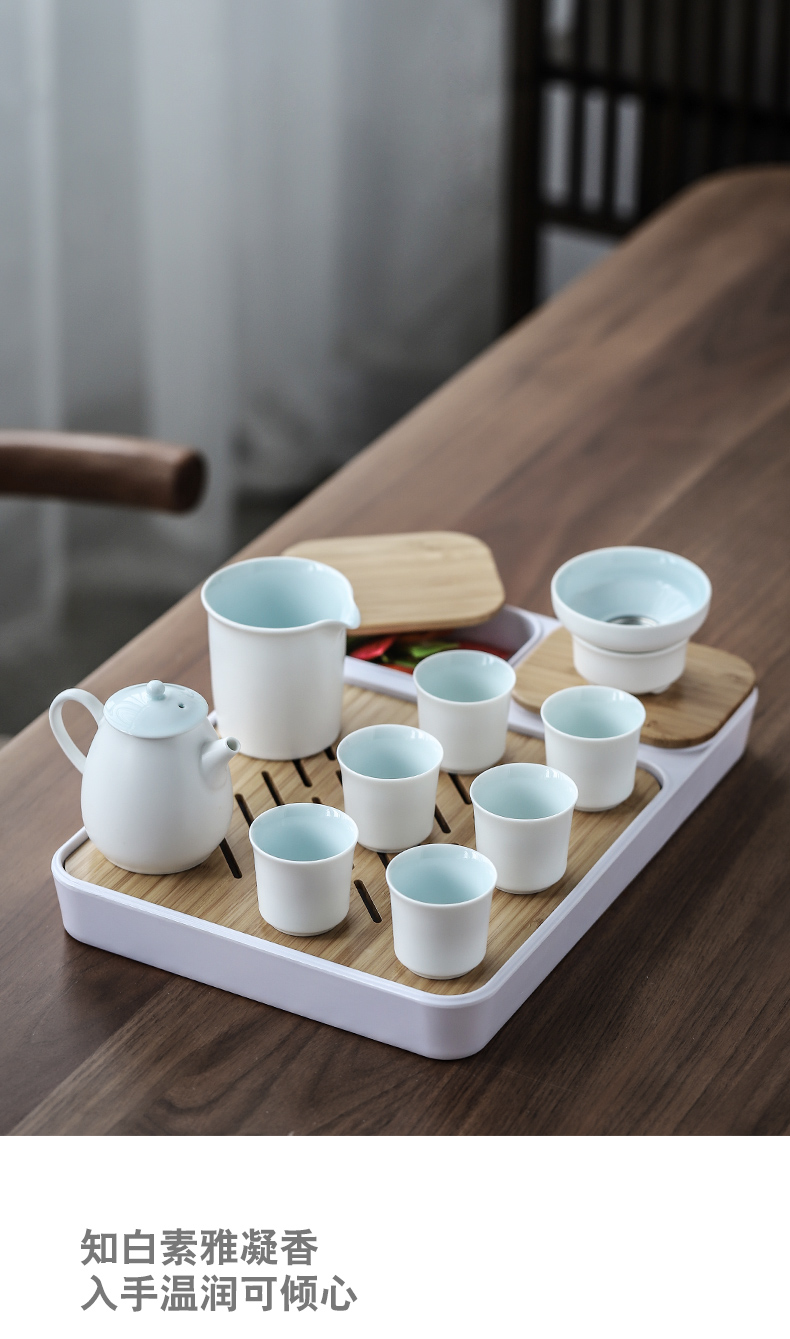 Three thousand contracted ceramic tea set suit Japanese kung fu tea tea village of a complete set of white porcelain teapot teacup home by hand