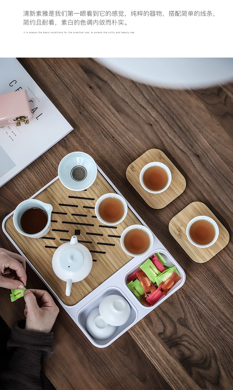 Three thousand contracted ceramic tea set suit Japanese kung fu tea tea village of a complete set of white porcelain teapot teacup home by hand