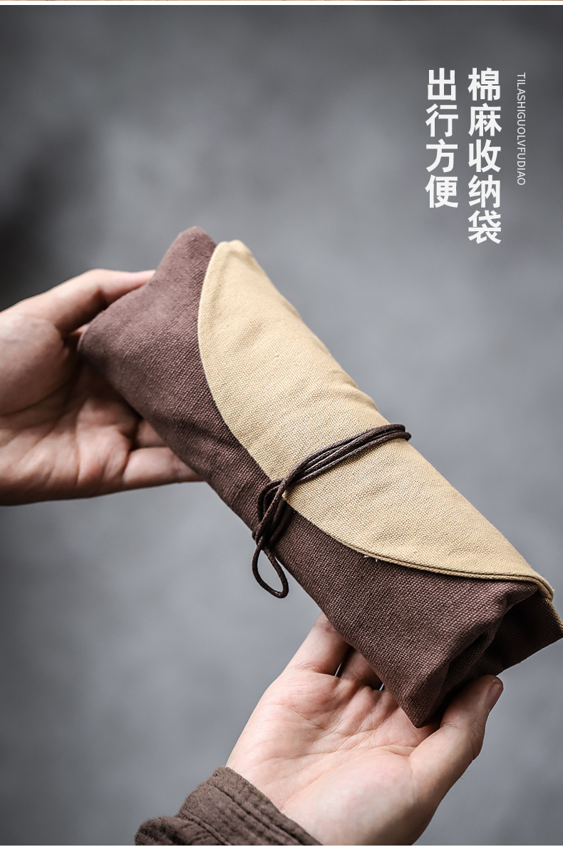 Kung fu tea tea village three thousand parts of a complete set of bamboo tea tea six gentleman 's cotton and linen bag portable travel