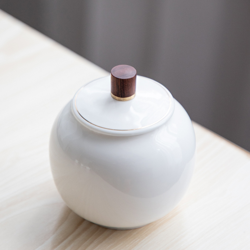 Three thousand white porcelain ceramic portable puer tea pot of tea caddy fixings tea village small seal pot wake receives storage tank