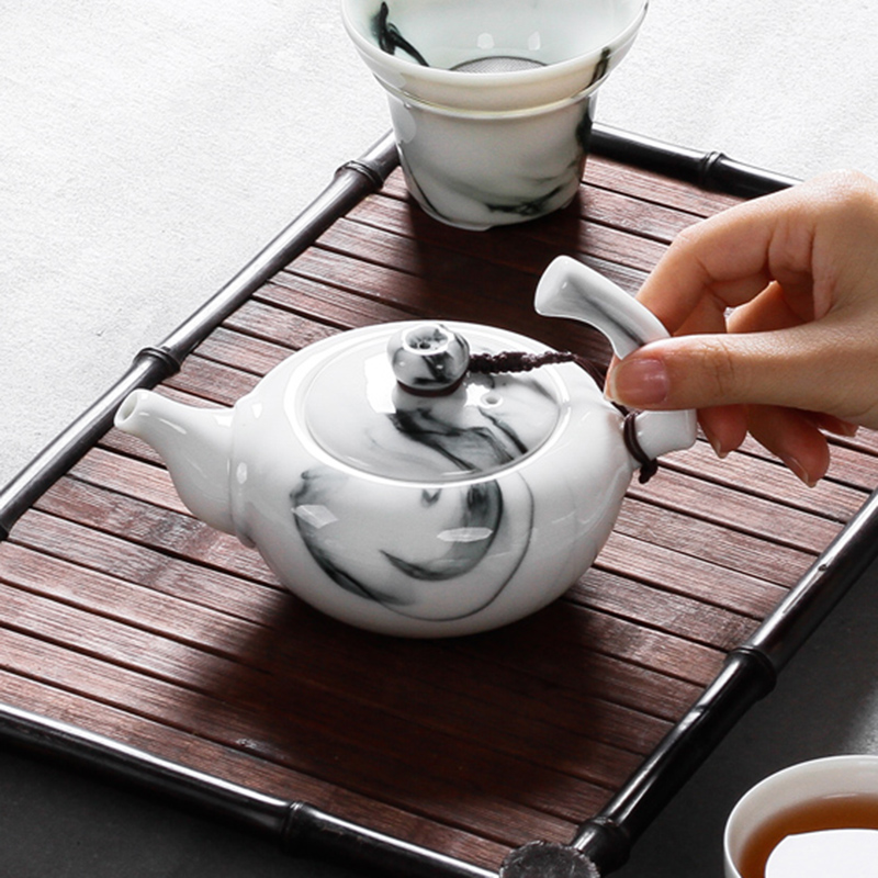 Three thousand ceramic teapot tea village home single pot of ancient Chinese kung fu suit ink tea teapot contracted