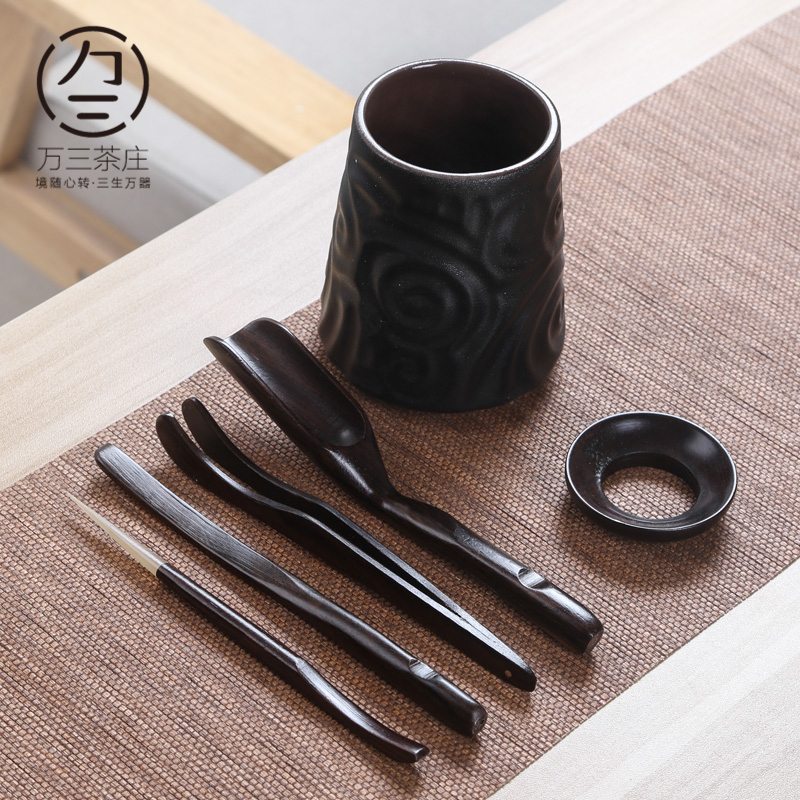 Three thousand ceramic tea tea village 6 gentleman with zero real wood ebony ChaGa parts of a complete set of tea combination