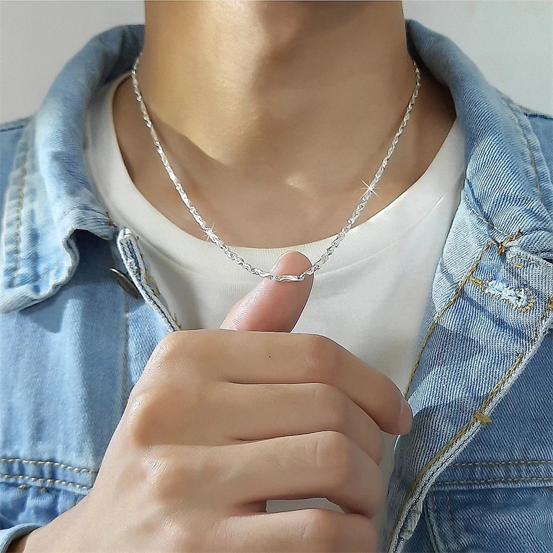 999 sterling silver necklace men's and women's fashion trend brand wild clavicle chain foot silver chain to send boyfriend birthday gift