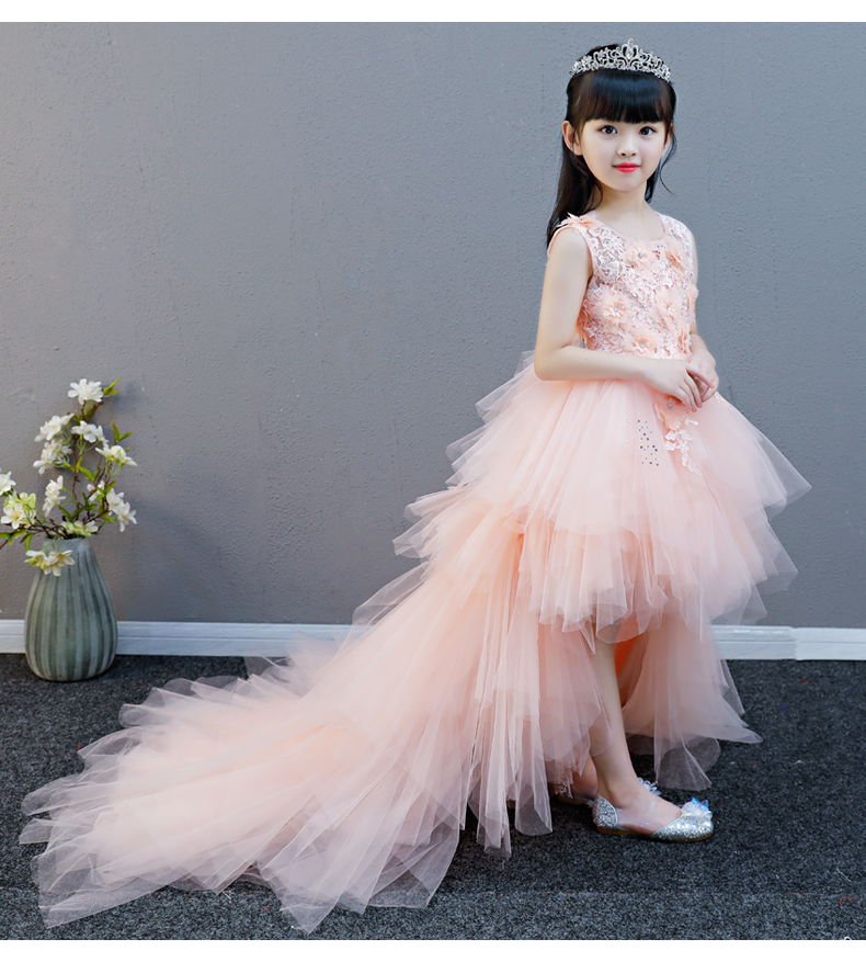 Trang phục dạ hội trẻ em nữ catwalk cô gái mẫu mực váy công chúa màu hồng chủ hoa cô gái trang phục phồng - Váy trẻ em áo trẻ em